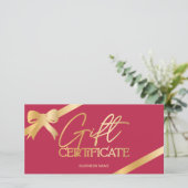 Carte Certificat cadeau de logo magenta en feuille d'or (Debout devant)