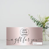 Carte Certificat cadeau de logo métallique rose moderne (Debout devant)