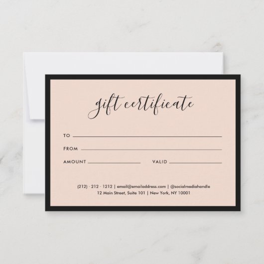 Carte Certificat cadeau de luxe moderne Script Blush Pin (Dos)