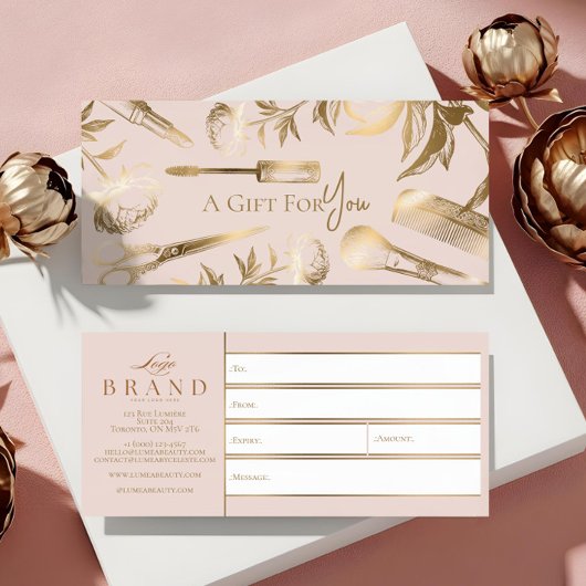 Carte Certificat Cadeau de Luxe pour Studio de Beauté en