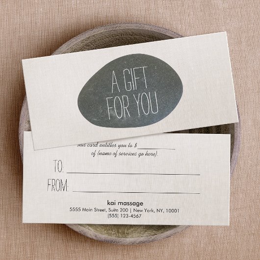 Carte Certificat cadeau de massothérapeute Zen Stone