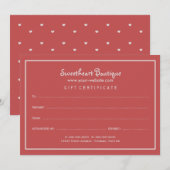 Carte Certificat cadeau de minuscules coeurs (Devant / Derrière)