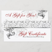 Carte Certificat cadeau de Noël au détail Floral Red Sil (Devant / Derrière)