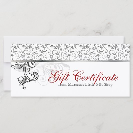 Carte Certificat cadeau de Noël au détail Floral Red Sil (Devant)