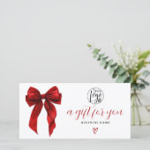 Carte Certificat cadeau de Noël avec nœud coquet rouge (Debout devant)