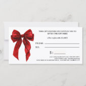 Carte Certificat cadeau de Noël avec nœud coquet rouge (Dos)