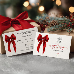 Carte Certificat cadeau de Noël avec nœud coquet rouge