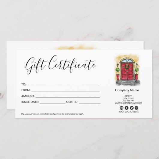 Carte Certificat cadeau de Noël de vacances (Devant / Derrière)