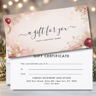 Carte Certificat cadeau de Noël élégant pour entreprise