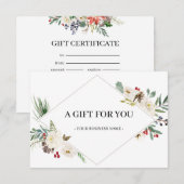 Carte Certificat cadeau de Noël Holly Berry & Floral (Devant / Derrière)