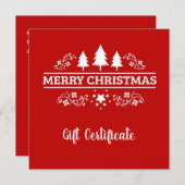 Carte Certificat cadeau de Noël Joyeux Rouge et Blanc (Devant / Derrière)