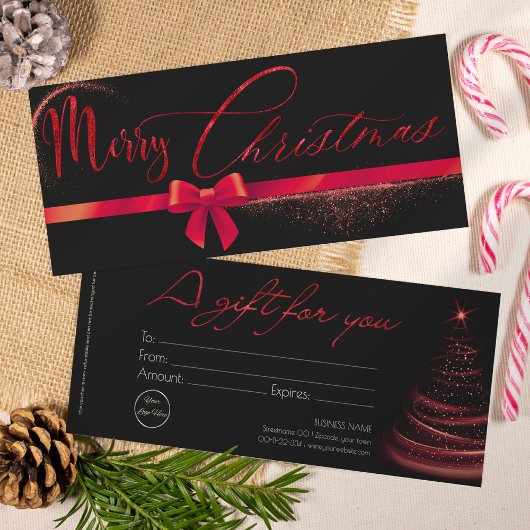 Carte Certificat cadeau de Noël moderne noir et rouge