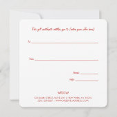 Carte Certificat cadeau de Noël Poinsettia (Dos)