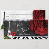 Carte Certificat cadeau de Noël Salon Rose Tour Eiffel (Devant / Derrière)