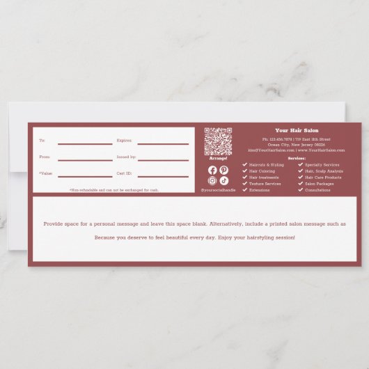 Carte Certificat cadeau de note personnelle QR Code Serv (Dos)