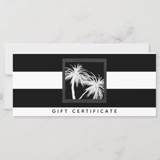 Carte Certificat cadeau de palmiers tropicaux noir et bl (Devant)
