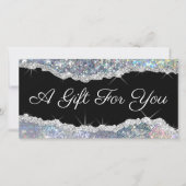 Carte certificat cadeau de parties scintillant en argent (Devant)