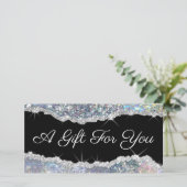 Carte certificat cadeau de parties scintillant en argent (Debout devant)
