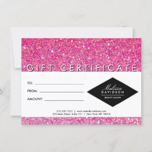 Carte Certificat cadeau de Parties scintillant rose et d