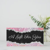 Carte certificat cadeau de parties scintillant rose étin (Debout devant)