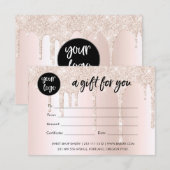 Carte Certificat cadeau de Parties scintillant rose pâle (Devant / Derrière)