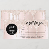 Carte Certificat cadeau de Parties scintillant rose pâle (Devant / Derrière)