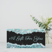 Carte certificat cadeau de parties scintillant turquoise (Debout devant)