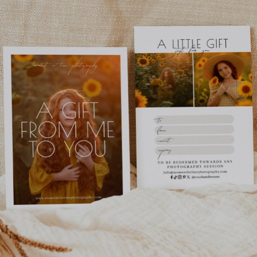 Carte Certificat cadeau de photographie de script minima