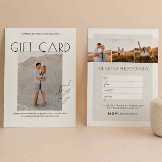 Carte Certificat cadeau de photographie de script minima