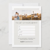 Carte Certificat cadeau de photographie de script minima (Dos)