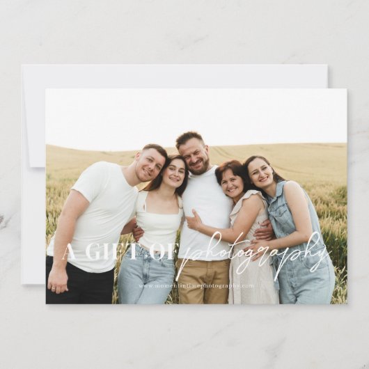 Carte Certificat cadeau de photographie de script modern (Devant)