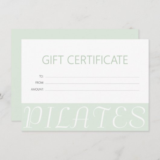 Carte Certificat cadeau de Pilates verts à la menthe mod (Devant / Derrière)