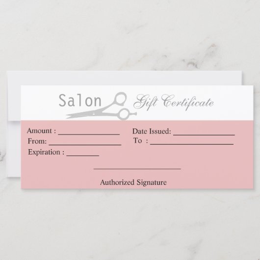 Carte Certificat cadeau de salon (Devant)