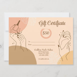 Carte Certificat cadeau de salon à ongles