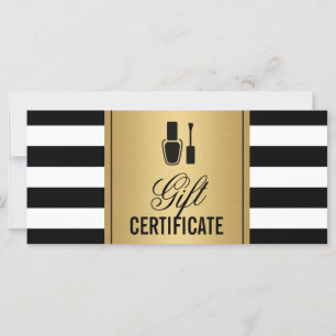 Carte Certificat cadeau de salon à ongles Gold B&W Strip