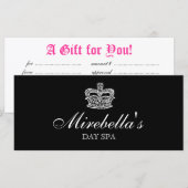 Carte Certificat cadeau de salon Couronne noir blanc (Devant / Derrière)