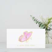 Carte Certificat-cadeau de salon de papillon rose et or (Debout devant)