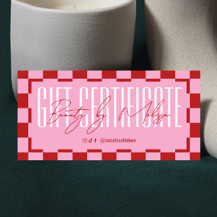 Carte Certificat Cadeau de Salon de Spa Rose et Rouge Ré
