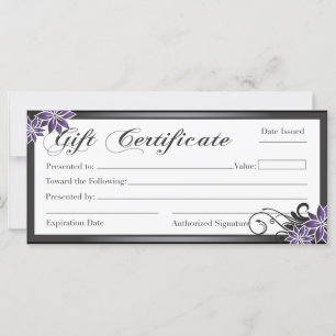 Carte Certificat cadeau de salon et de Spa