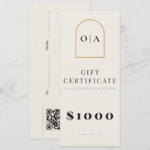 Certificat Cadeau de Salon Moderne Minimaliste en 
