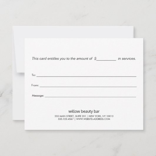 Carte Certificat cadeau de script de calligraphie en arg (Dos)