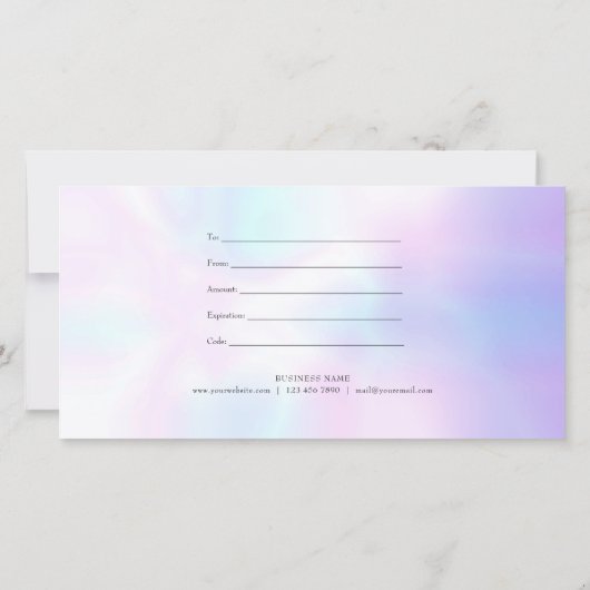 Carte Certificat cadeau de script Iridescendant minimali (Dos)