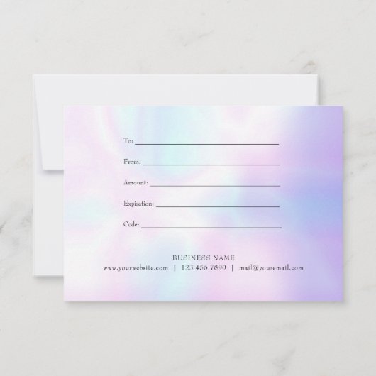 Carte Certificat cadeau de script Iridescendant minimali (Dos)