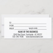 Carte Certificat Cadeau de Services d'Équitation Horse B (Dos)