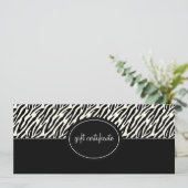 Carte Certificat cadeau de style Boutique avec Zebra Pri (Debout devant)