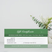 Carte Certificat cadeau de tons verts (Debout devant)