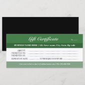 Carte Certificat cadeau de tons verts (Devant / Derrière)