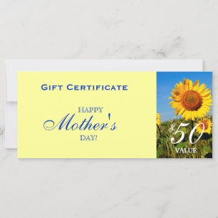 Carte Certificat cadeau de tournesol Fête des mères