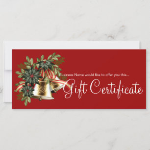 Carte Certificat cadeau de vacances Cloches de Noël doré