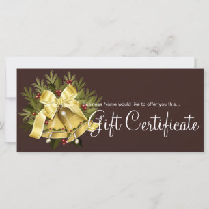 Carte Certificat cadeau de vacances Cloches de Noël en o